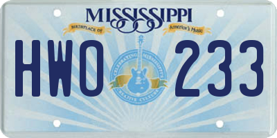 MS license plate HWO233
