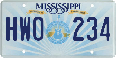 MS license plate HWO234
