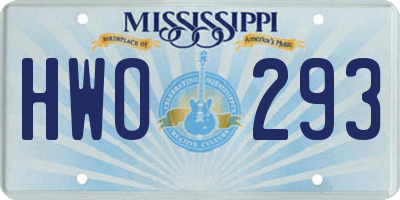 MS license plate HWO293
