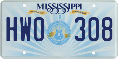 MS license plate HWO308