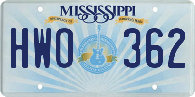 MS license plate HWO362