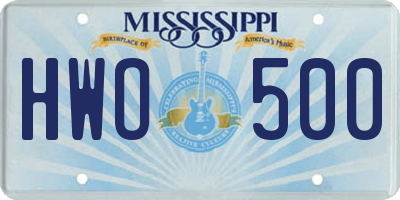 MS license plate HWO500