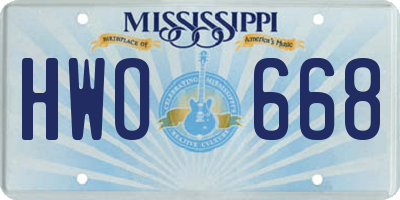 MS license plate HWO668