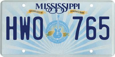 MS license plate HWO765