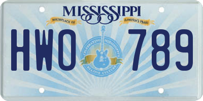 MS license plate HWO789