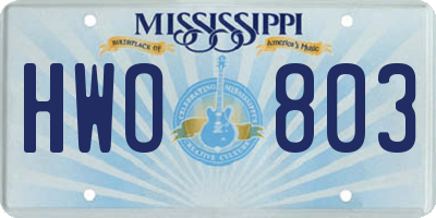 MS license plate HWO803