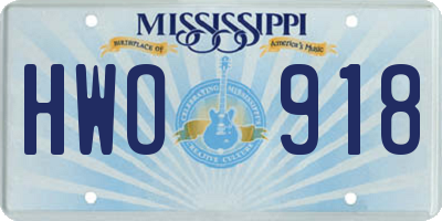 MS license plate HWO918