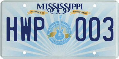MS license plate HWP003
