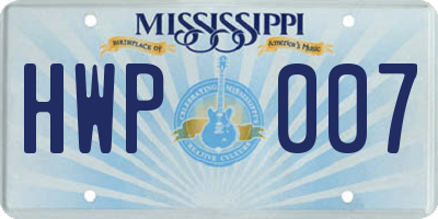 MS license plate HWP007