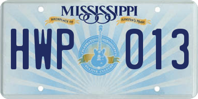 MS license plate HWP013