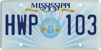 MS license plate HWP103