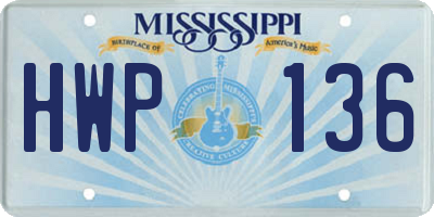 MS license plate HWP136