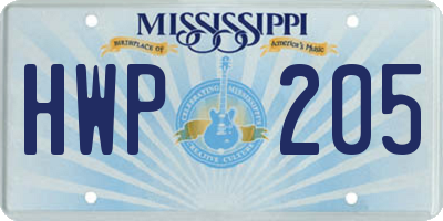 MS license plate HWP205