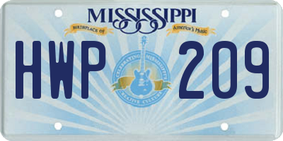 MS license plate HWP209