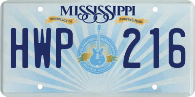 MS license plate HWP216