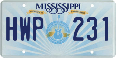 MS license plate HWP231