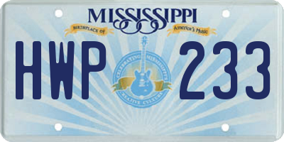 MS license plate HWP233