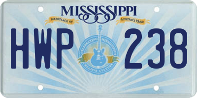 MS license plate HWP238