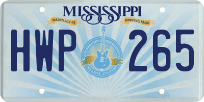 MS license plate HWP265
