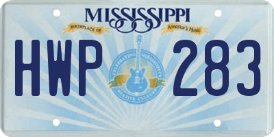 MS license plate HWP283