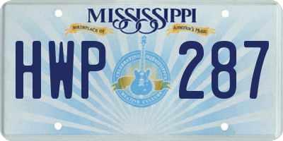 MS license plate HWP287