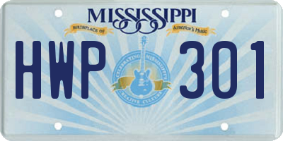MS license plate HWP301