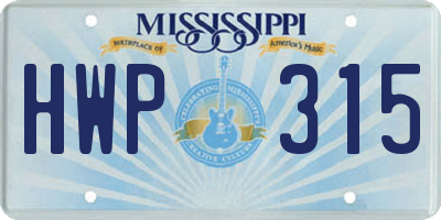 MS license plate HWP315