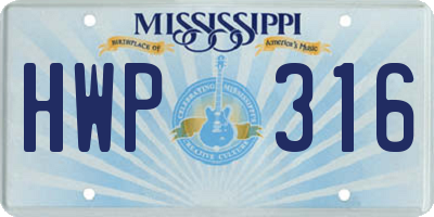 MS license plate HWP316