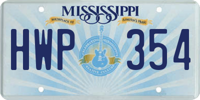 MS license plate HWP354
