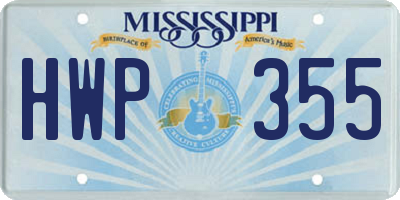 MS license plate HWP355