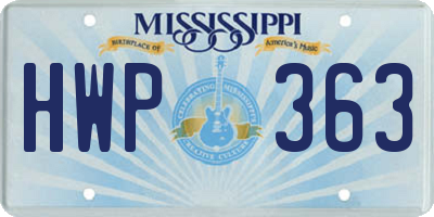 MS license plate HWP363