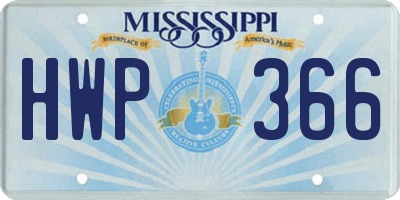 MS license plate HWP366