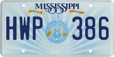 MS license plate HWP386