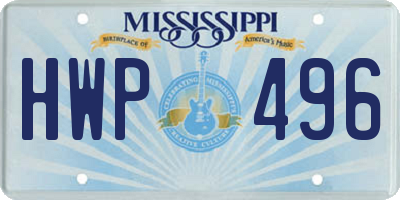 MS license plate HWP496