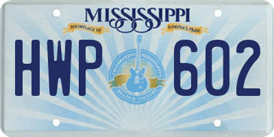 MS license plate HWP602