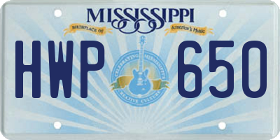 MS license plate HWP650