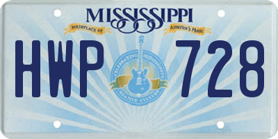 MS license plate HWP728