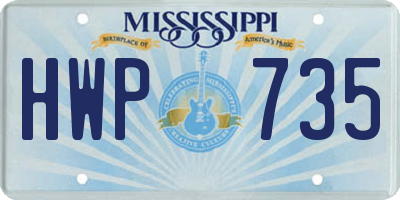 MS license plate HWP735