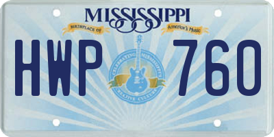 MS license plate HWP760