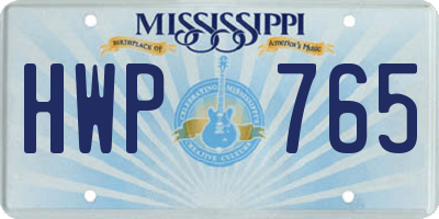 MS license plate HWP765