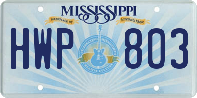 MS license plate HWP803