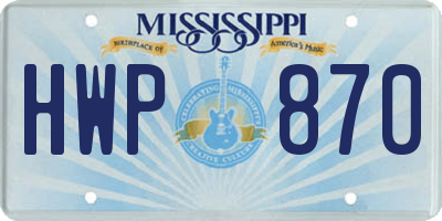 MS license plate HWP870