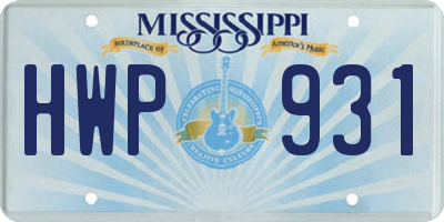MS license plate HWP931