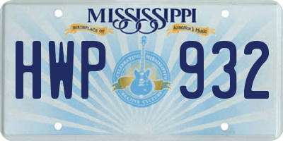 MS license plate HWP932