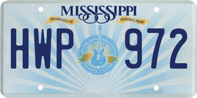 MS license plate HWP972