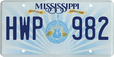 MS license plate HWP982