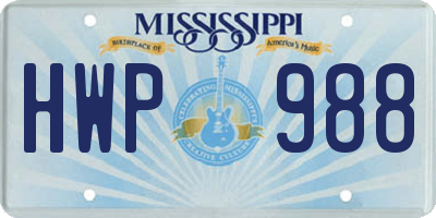 MS license plate HWP988