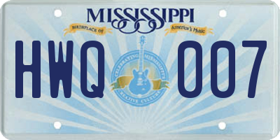 MS license plate HWQ007