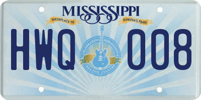 MS license plate HWQ008