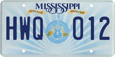 MS license plate HWQ012